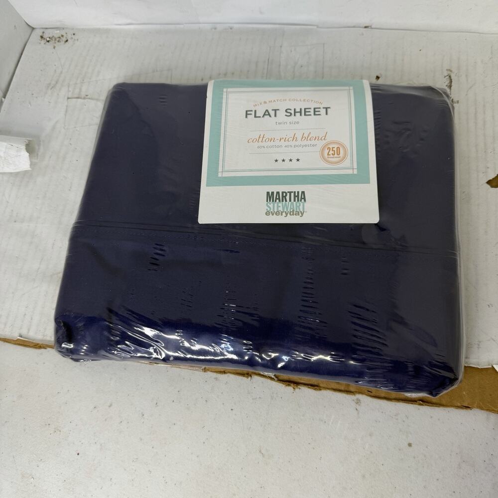 Martha Stewart Twin Flat Sheet Solid Navy Blue New And Sealed